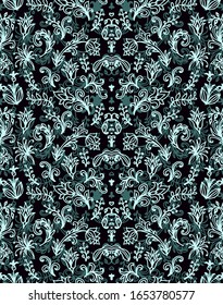 Seamless  vector floral pattern on dark background, indian style