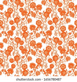 Seamless  vector floral pattern on white background, indian style