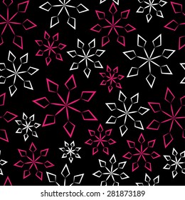 Seamless vector floral pattern on black background, snowflakes