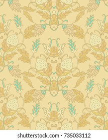 Seamless vector floral pattern on  yellow background