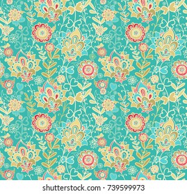 Seamless vector floral pattern on green background