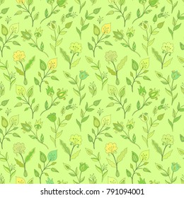 Seamless vector  floral pattern on green background