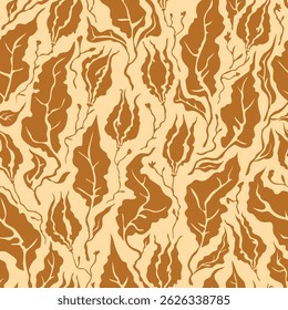 
Seamless vector floral pattern with orange flowers and leaves on light yellow background.