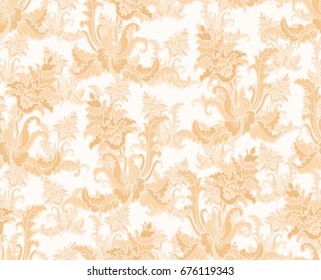 Seamless vector floral pattern with orange flowers on white background