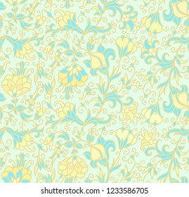 Seamless vector floral pattern , pastel palette, intricate kalamkari pattern