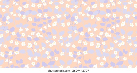 Seamless vector floral pattern with pastel flowers and lush leaves on a light soft beige background. Elegant and modern, ideas for textiles, wallpaper, packaging, fashion, wedding invitations