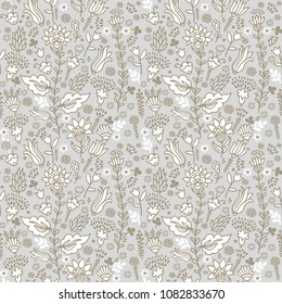Seamless vector floral pattern, pearle-grey palette