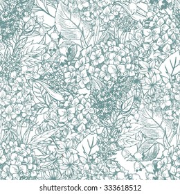 Seamless vector floral pattern, peony flowers, primrose,  lilac, vintage wallpaper, gentle background, rose flower, retro wallpaper