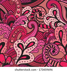 Seamless Vector floral pattern. Pink and red hue 