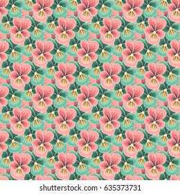 Seamless vector floral pattern. Pink and turquoise pansies