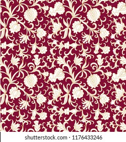 Seamless vector floral pattern with pomegranate fruits and flowers