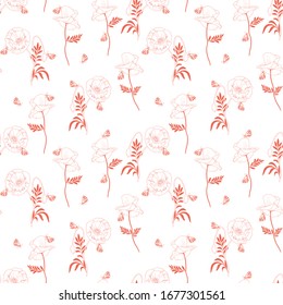 Seamless Vector Floral Pattern With Poppies ands Butterflies for decoration, print, textile, fabric, stationery