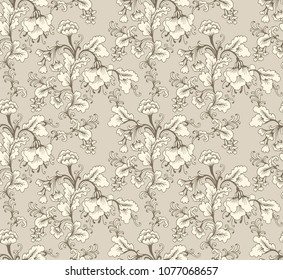 Seamless vector floral pattern with poppy flowers on beige background