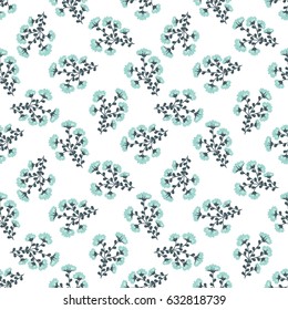 Seamless vector floral pattern for printing. Branches with turquoise flowers on a white background
