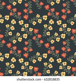 Seamless vector floral pattern for printing. Red and yellow flowers on a dark gray background