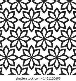 Seamless vector floral pattern repeat elements. Black and white geometrical background for fabric, web, textile, design, banner.