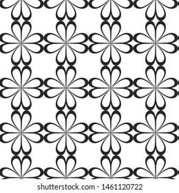 Seamless vector floral pattern repeat elements. Black and white geometrical background for fabric, web, textile, design, banner.