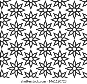 Seamless vector floral pattern repeat elements. Black and white geometrical background for fabric, web, textile, design, banner.