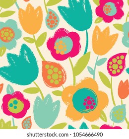 Seamless vector floral pattern in retro colors.