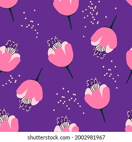 Seamless vector floral pattern, sakura cherry flowers textile print design. Hand drawn original floral elements clipart