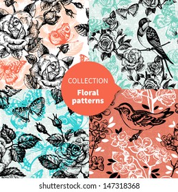 Seamless vector floral pattern set 