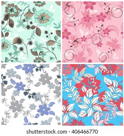 Seamless vector floral pattern set. For easy making seamless pattern just drag all group into swatches bar, and use it for filling any contours.