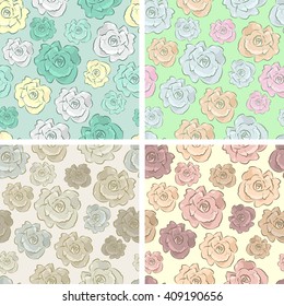 Seamless vector floral pattern set - Roses seamless background collection
