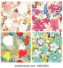 Seamless vector floral pattern set. For easy making seamless pattern just drag all group into swatches bar, and use it for filling any contours.