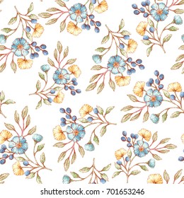Seamless vector floral pattern, shabby chic background in pastel colors. Decorative backdrop for fabric, textile, wrapping paper, card, invitation, wallpaper, blog and web design