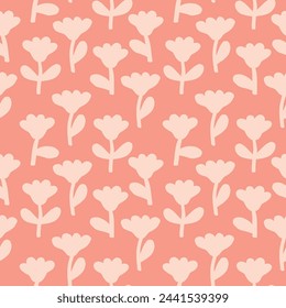 Seamless vector floral pattern. Simple botanical texture with tulip silhouette. Nature inspired monochrome background