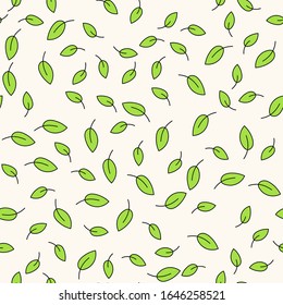 Seamless vector floral pattern with small green leaves. Cute simple nature background for prints, textures, fabric and web design