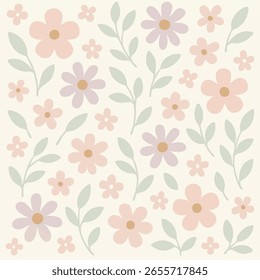 A seamless vector floral pattern with soft pastel colors, ideal for fabric, wrapping paper, wallpaper, and digital backgrounds. Elegant, modern, and calming design perfect for print or web use.