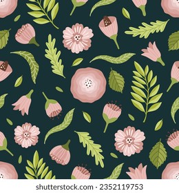 Seamless vector floral pattern, spring, summer backdrop. Hand drawn surface pattern design with flowers in garden. Seamless texture can be used for wallpapers, pattern fills, surface textures.