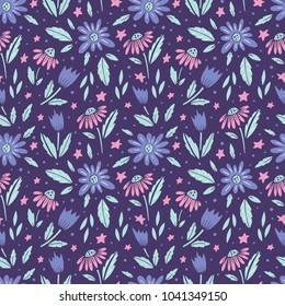Seamless vector floral pattern, spring/summer backdrop. Hand drawn surface pattern design with flowers in garden. Seamless texture can be used for wallpapers, pattern fills, surface textures.