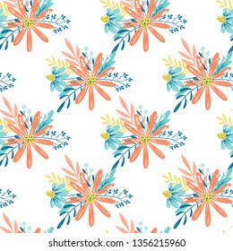 Seamless vector floral pattern, spring/summer backdrop. Hand drawn surface pattern design with flower.  Seamless texture can be used for wallpapers, pattern fills, surface textures.
