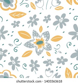 Seamless vector floral pattern, spring/summer backdrop. Hand drawn surface pattern design with flowers in garden. Seamless texture for wallpapers, pattern fills, surface textures
