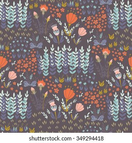 Patrón floral vectorial sin problemas, fondo primavera/verano. Diseño de la superficie dibujada a mano con flores en el jardín. La textura perfecta se puede utilizar para fondos de paredes, fondos de página web, texturas superficiales.