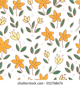 Seamless vector floral pattern, spring/summer backdrop. Hand drawn surface design with flowers in garden. texture for wallpapers, pattern fills, web page, surface textures.
