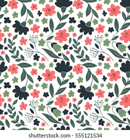 Seamless vector floral pattern, spring/summer backdrop. Hand drawn surface design with flowers in garden. texture for wallpapers, pattern fills, web page, surface textures.