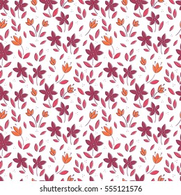Seamless vector floral pattern, spring/summer backdrop. Hand drawn surface design with flowers in garden. texture for wallpapers, pattern fills, web page, surface textures.