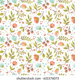 Seamless vector floral pattern, spring/summer backdrop. Surface pattern design  with flowers in garden. Seamless texture perfect for wallpapers, pattern fills, web page backgrounds, surface textures.