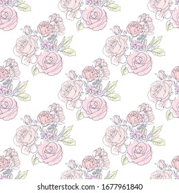 Seamless vector floral pattern. Stylish soft colored flowers background. Beautiful template for fabric, cover, design, textile etc.