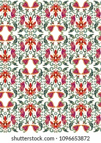 Seamless vector floral pattern with stylized red tulips flowers