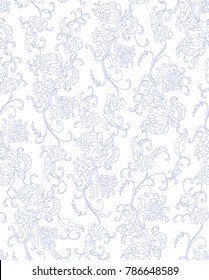 Seamless vector floral pattern with stylized vector fantasy flowers on white background