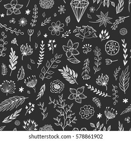 Seamless vector floral pattern. Summer, spring, romantic design on a blackboard background