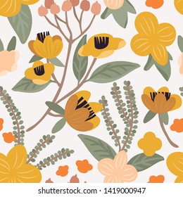 Seamless vector floral pattern. Vibrant botanical background