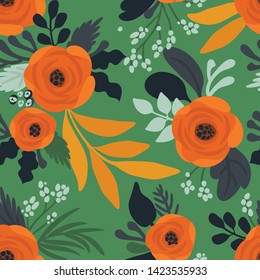 Seamless vector floral pattern. Vibrant botanical background