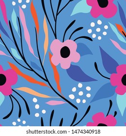 Seamless vector floral pattern. Vibrant botanical background