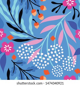 Seamless vector floral pattern. Vibrant botanical background