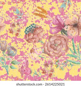 Seamless vector floral pattern. Watercolor flowers pattern design for textile scarf, texture and fashion. Wallpaper same to william morris design. 